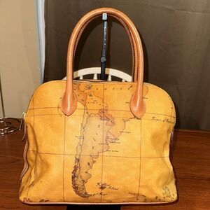 80’s Prima Classe Geographic Tan Leather Handbag